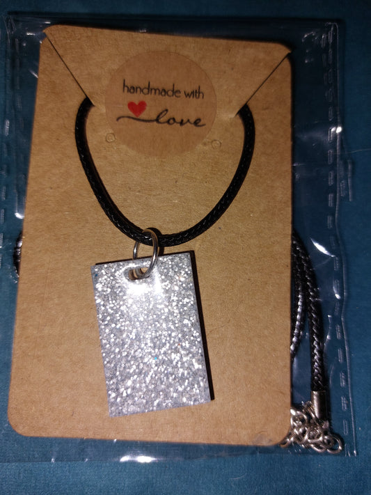 Silver Glitter Rectangular Pendant