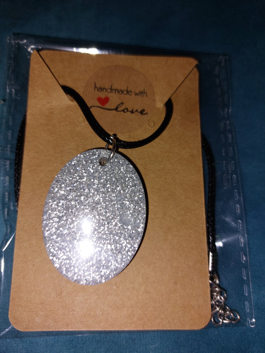 Silver Glitter Oval Pendant