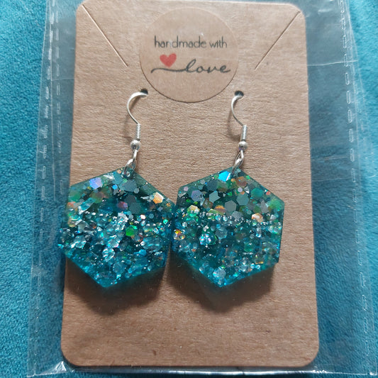 Blue Hexagon Earrings